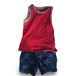 Old Navy Toddler Boys Outfit 3T Tank Top & Star Shorts Red Blue
